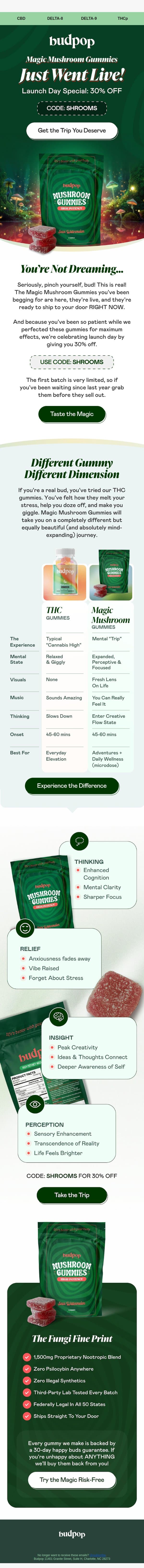 NEW: Magic Mushroom Gummies 🍄 email from Budpop screenshot