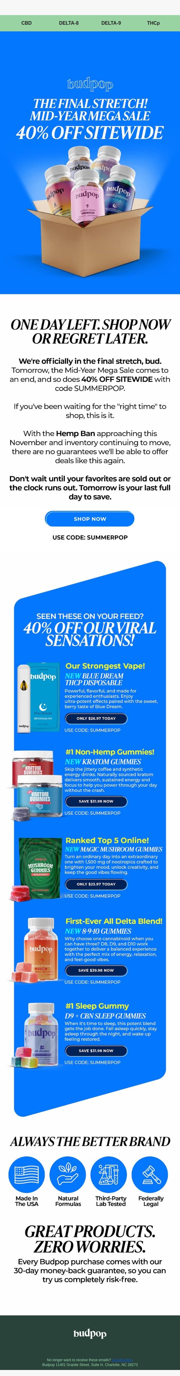 You snooze you lose, bud 😴 email from Budpop screenshot