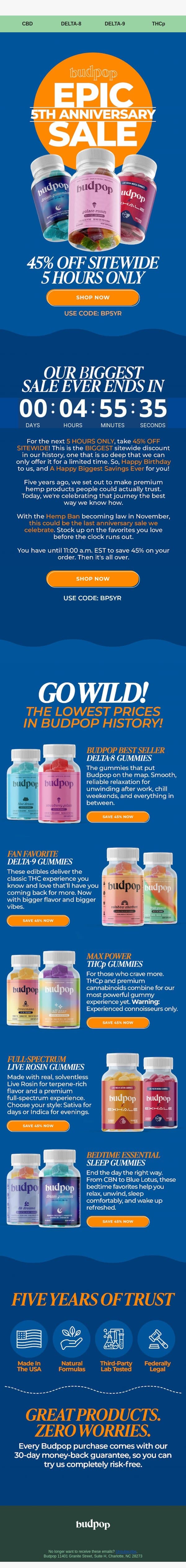 45% OFF Starts Now 🎂 email from Budpop screenshot