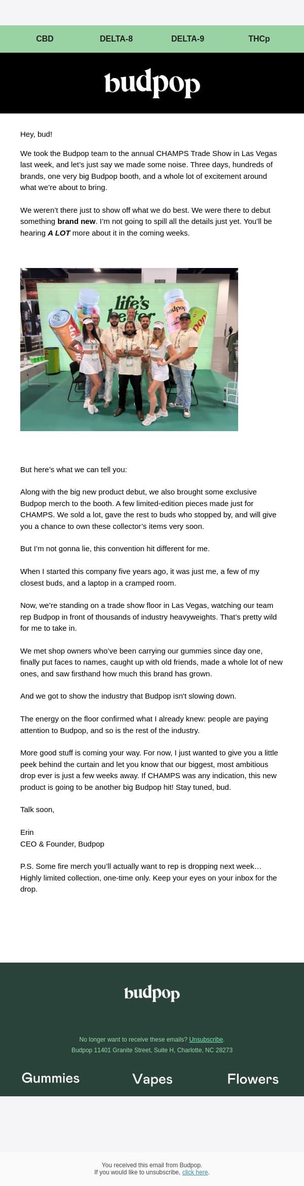What happens in Vegas 🎰 email from Budpop screenshot