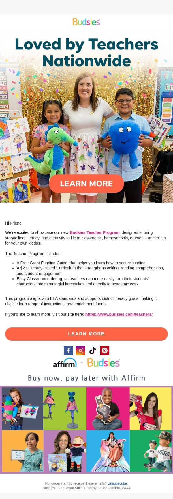 Introducing the Budsies Teacher Program 🍎 email from Budsies screenshot