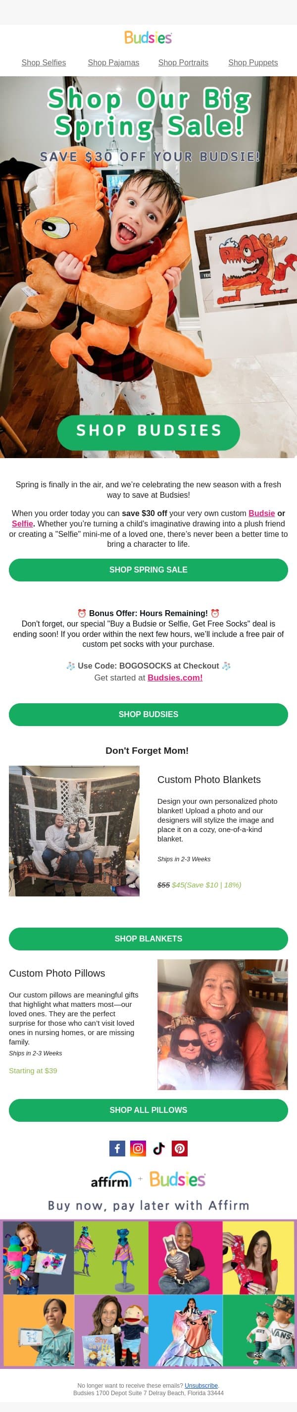 Looking for savings? Look no further! email from Budsies screenshot