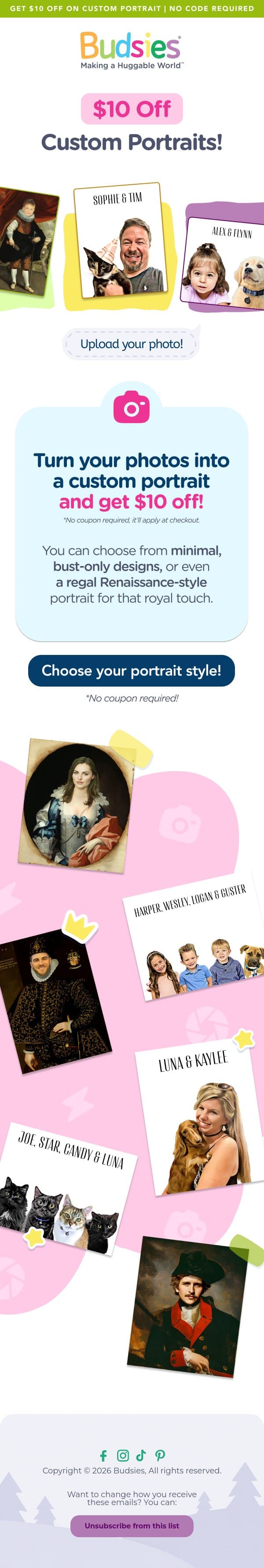 Celebrate your loved ones with a custom portrait email from Budsies screenshot