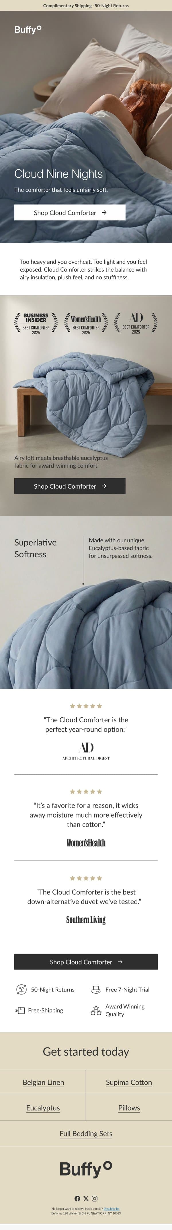 The Unfairly Soft Cloud Comforter email from Buffy screenshot