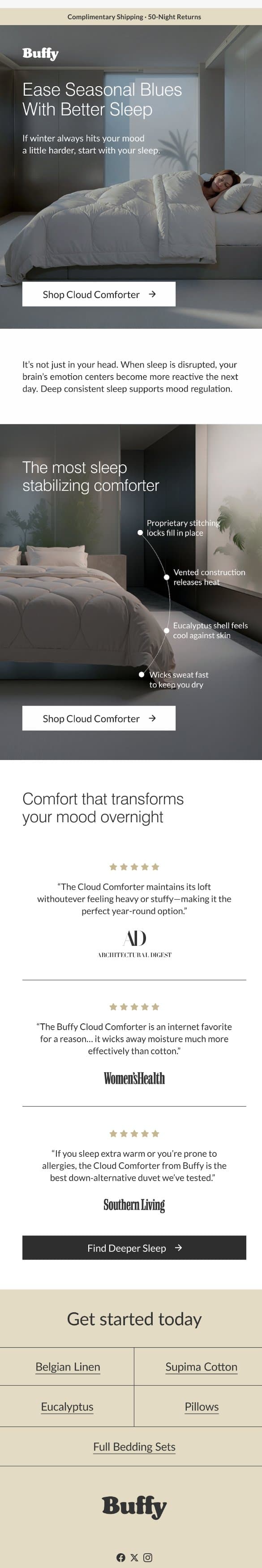 Seasonal Blues? Start With Sleeping Better email from Buffy screenshot