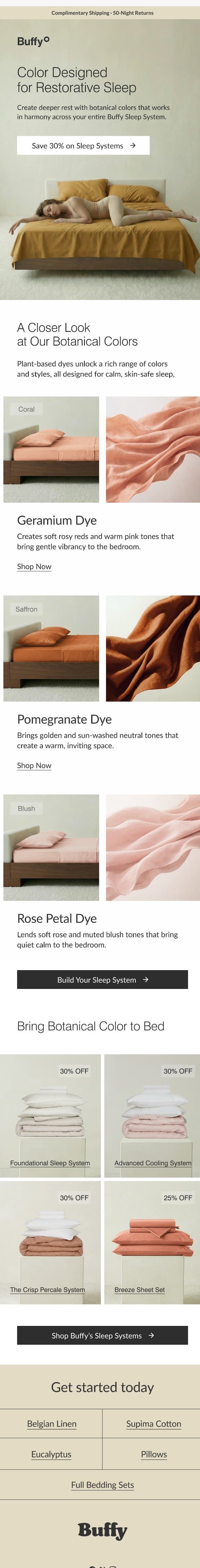 Upgrade to Botanically Dyed Sheets email from Buffy screenshot
