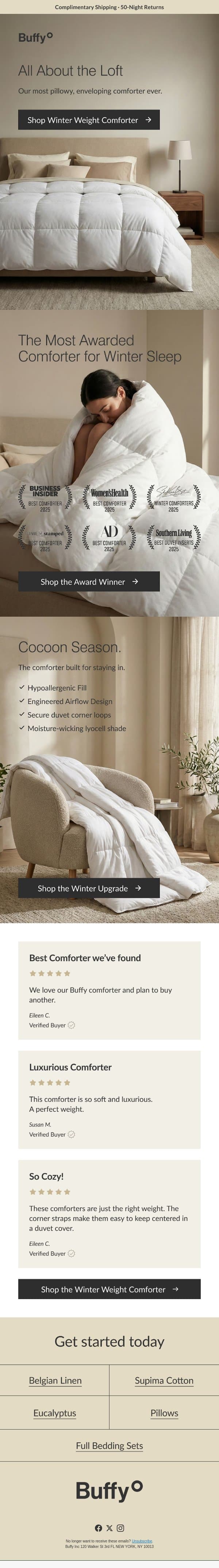 Save on our Winter Weight Comforter email from Buffy screenshot