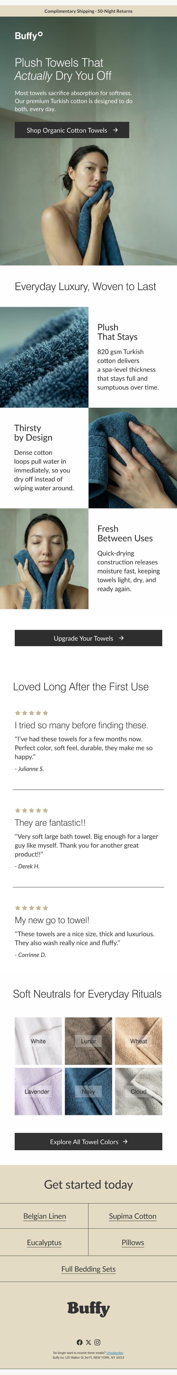 Organic Cotton Towels | $25 Off For A Limited Time email from Buffy screenshot