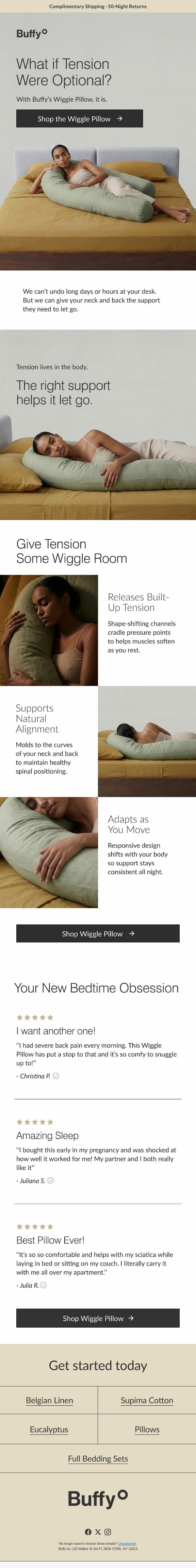 Meet Your Most Supportive Pillow Yet email from Buffy screenshot