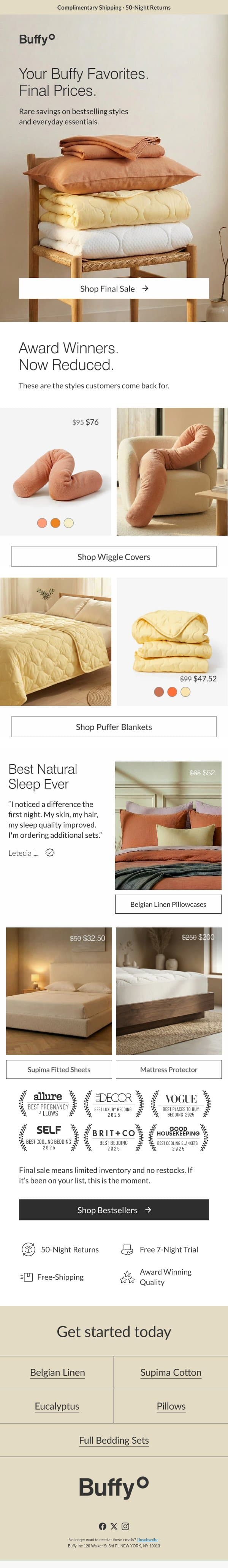 “My hair, skin and sleep quality improved” — Letecia L. email from Buffy screenshot