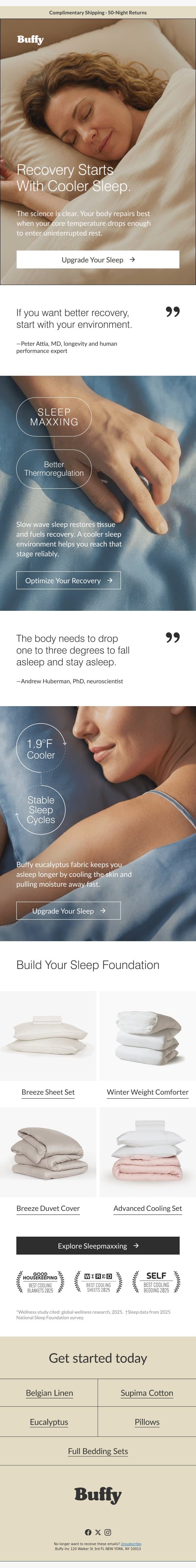 Recovery Starts With Cooler Sleep email from Buffy screenshot