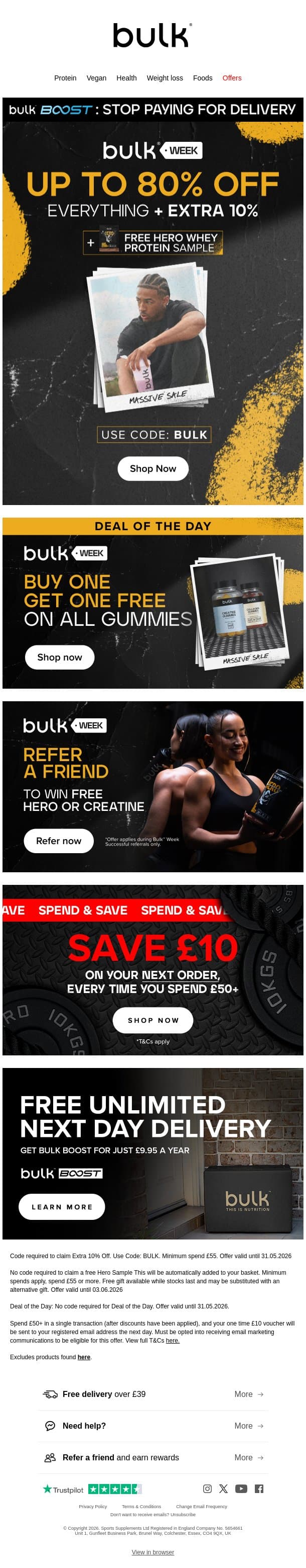 Few Hours Left: Up to 80% Off + Extra 10% email from Bulk.com screenshot
