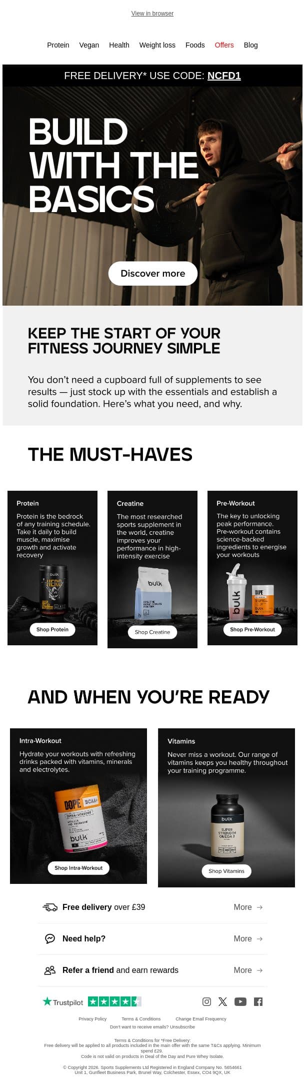 Start with the essentials email from Bulk.com screenshot