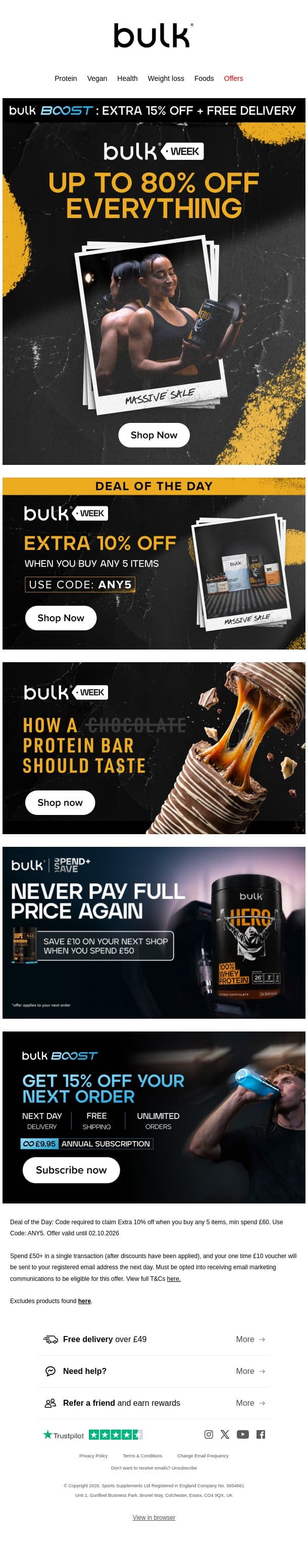 ATTENTION: Don't Miss Up to 80% Off Everything! 🚨 email from Bulk.com screenshot