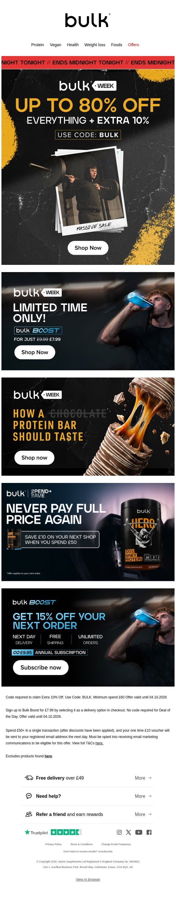 Flash Alert: Up to 80% Off + Extra 10% – Today Only! email from Bulk.com screenshot