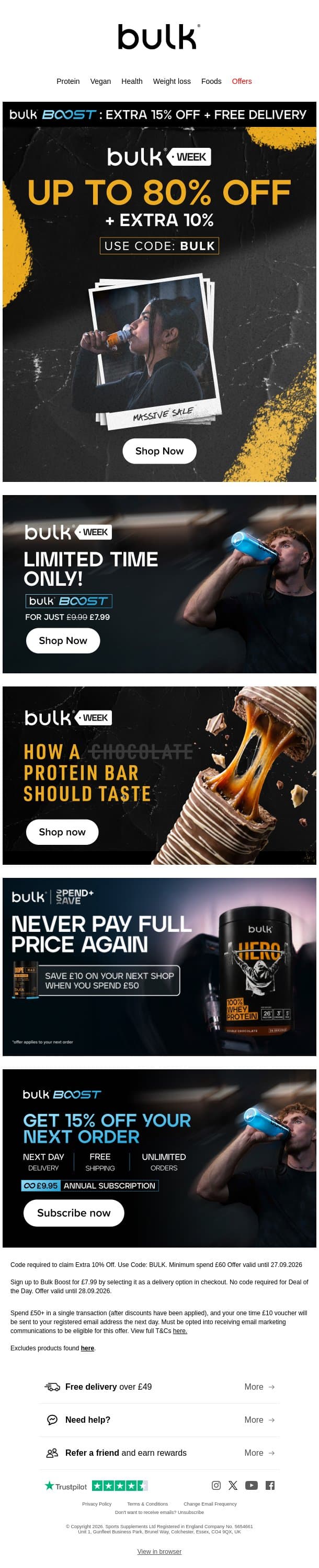 FEW HOURS LEFT: Up to 80% Off + Extra 10% email from Bulk.com screenshot