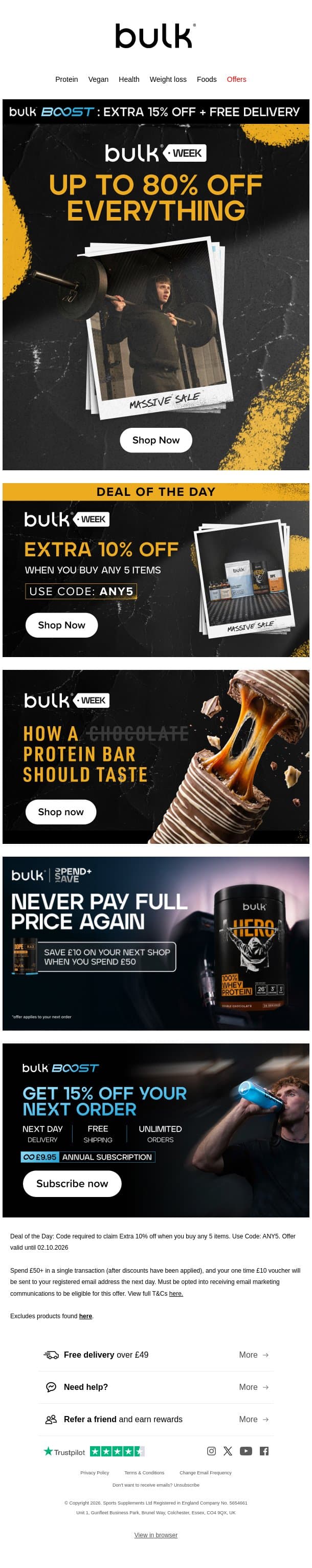Want an extra 10% off? Just pick 5 items ⭐ email from Bulk.com screenshot