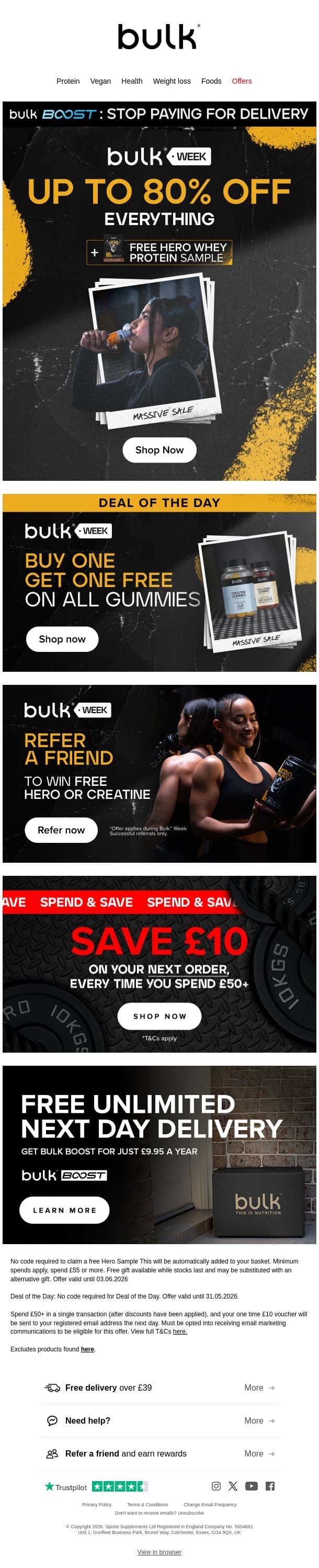 ATTENTION: Don't Miss up to 80% Off Everything! 🚨 email from Bulk.com screenshot