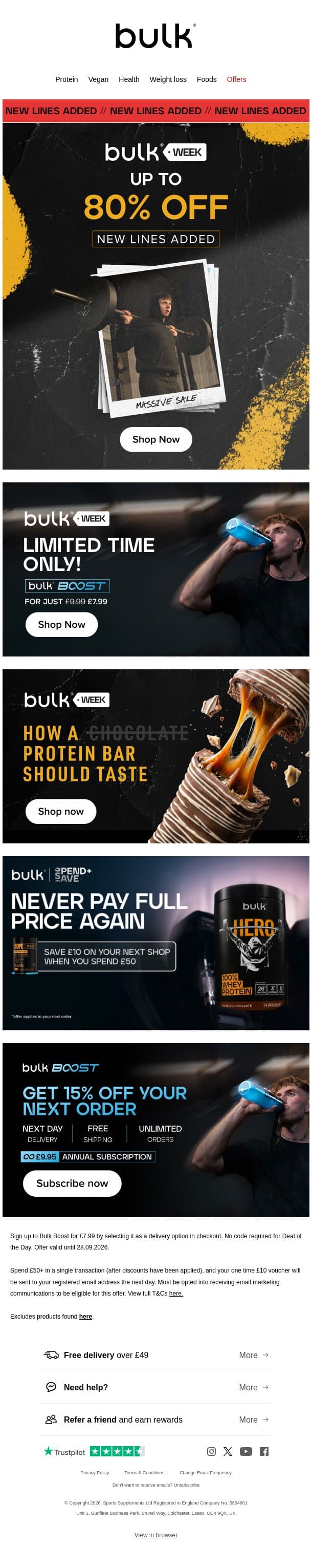 🚨 JUST ADDED: New Lines Up to 80% Off! email from Bulk.com screenshot