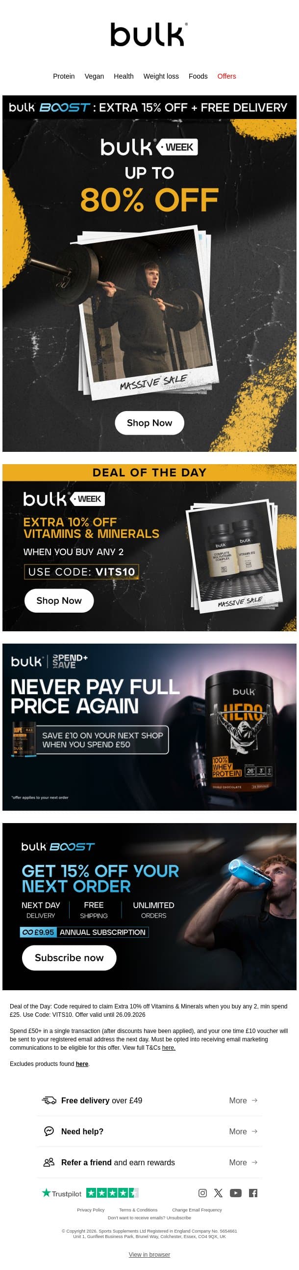 Stack Up & Save 80% ⚡ Bulk Week Live email from Bulk.com screenshot