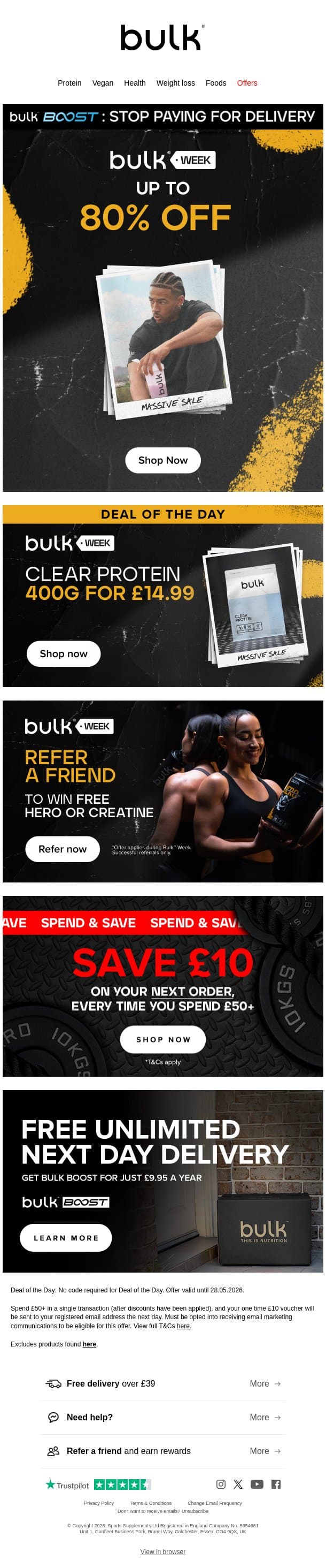 🚨 BULK WEEK IS LIVE: Up to 80% Off email from Bulk.com screenshot