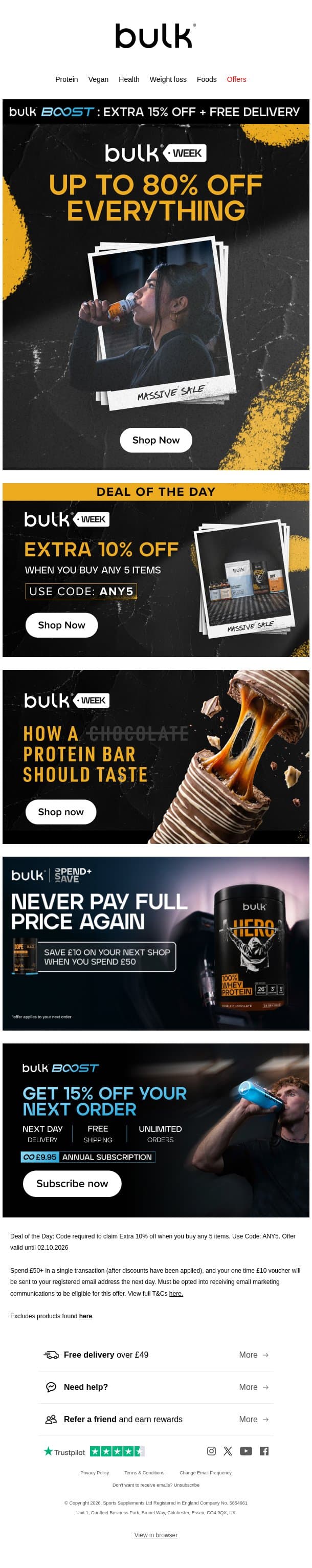 Pick 5 items to unlock +10% off 🔓 email from Bulk.com screenshot