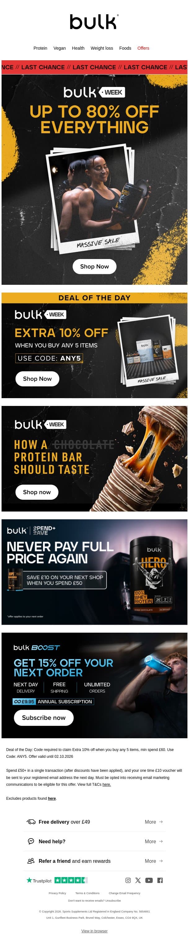 LAST CHANCE: Bulk Week is Ending email from Bulk.com screenshot