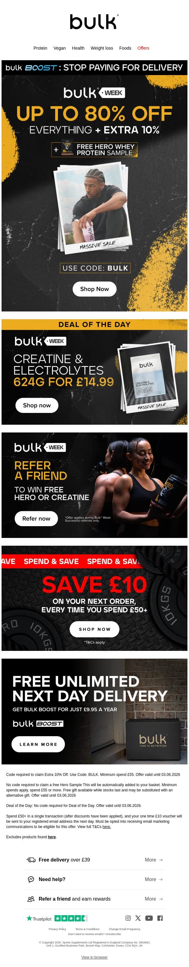 Final Call: Up to 80% Off + Extra 10% – Ends Today! email from Bulk.com screenshot