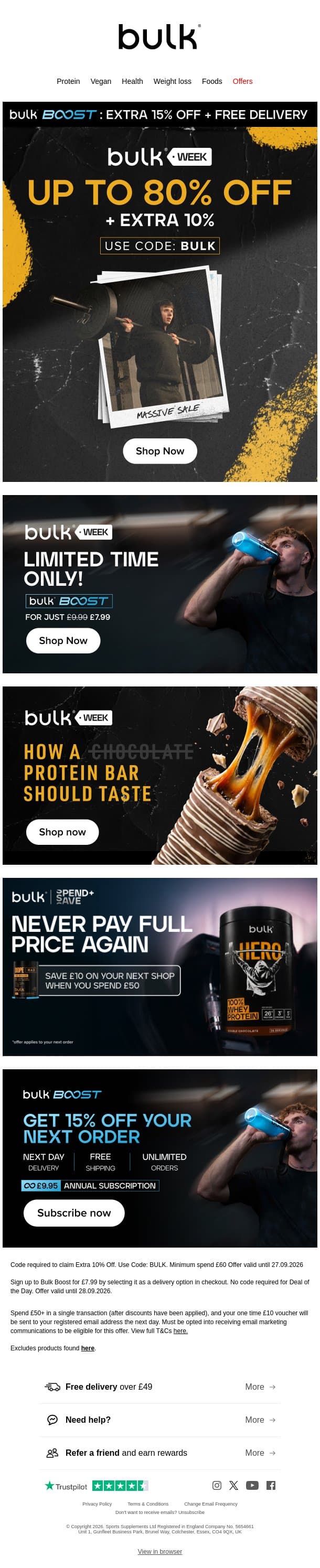 EXCLUSIVE: EXTRA 10% + Up to 80% off 🚨 email from Bulk.com screenshot