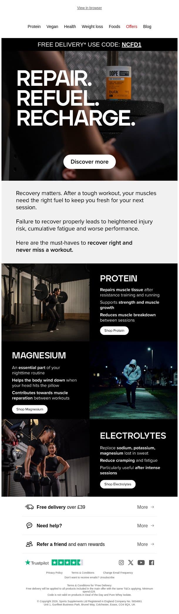 Never miss a workout email from Bulk.com screenshot