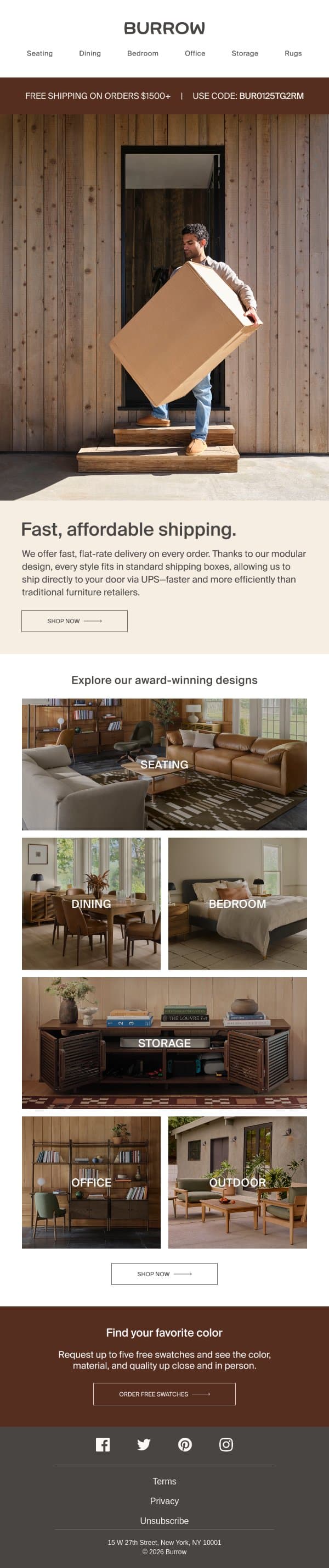Furniture in a flash. email from Burrow screenshot