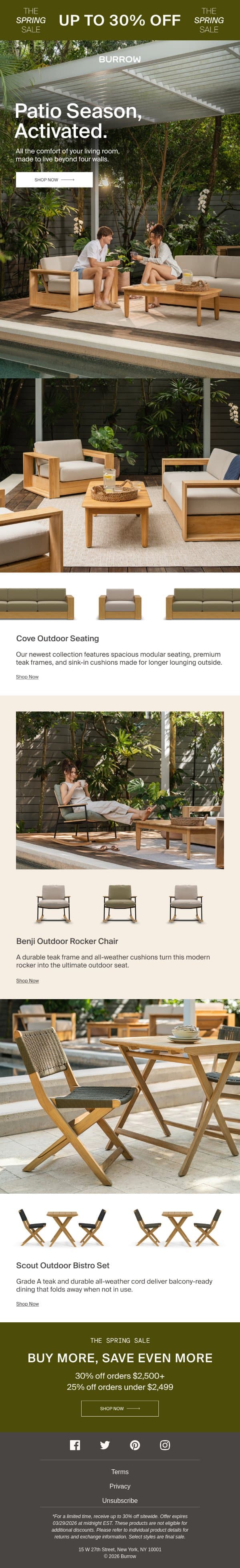 The Spring Sale: Outdoor Season Starts Now email from Burrow screenshot