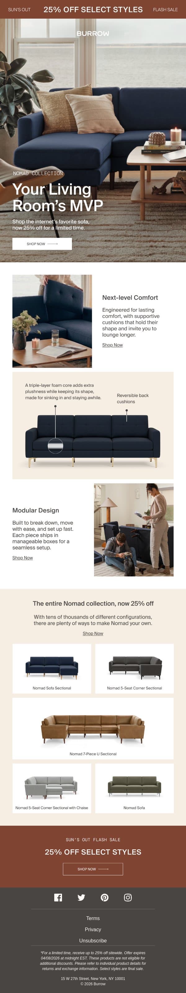 25% off your living room’s MVP email from Burrow screenshot