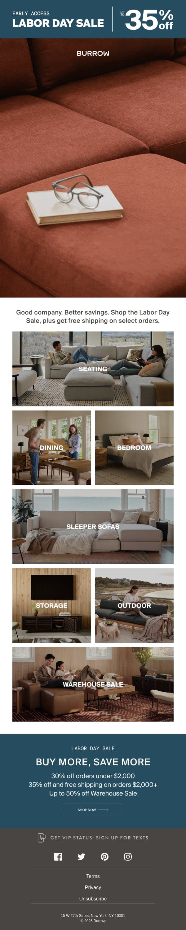 The Labor Day Sale is here email from Burrow screenshot