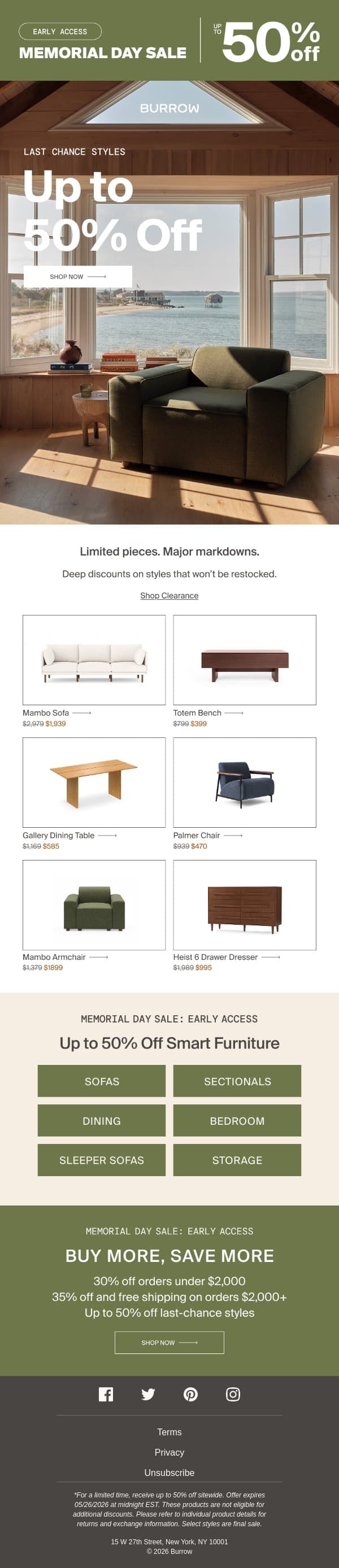 These won't be back—up to 50% off email from Burrow screenshot