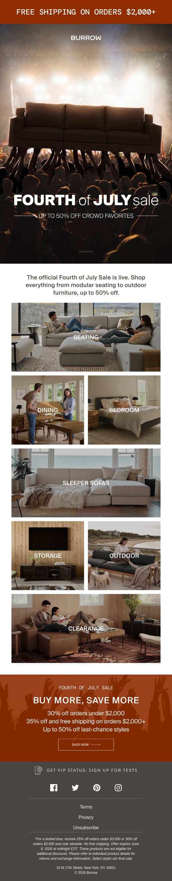 Up to 50% off sitewide starts NOW email from Burrow screenshot
