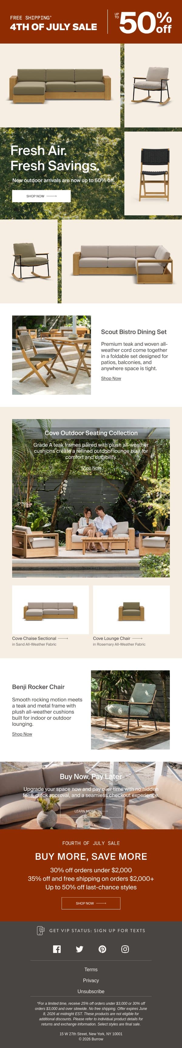 New outdoor drops are on sale email from Burrow screenshot