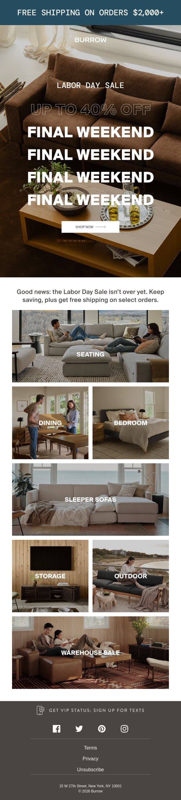 Last weekend for up to 40% off email from Burrow screenshot