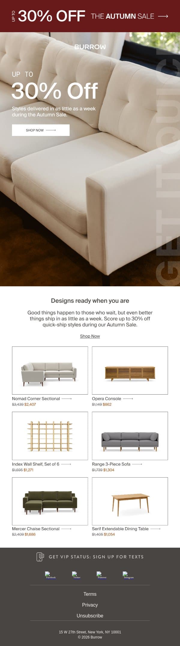 Your favorite styles delivered in as little as a week email from Burrow screenshot