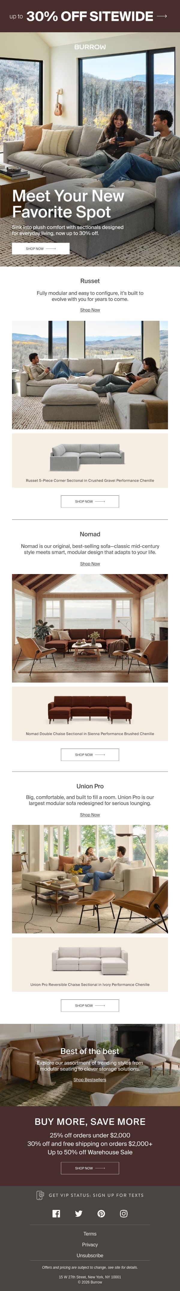 Sit down. Save big. email from Burrow screenshot