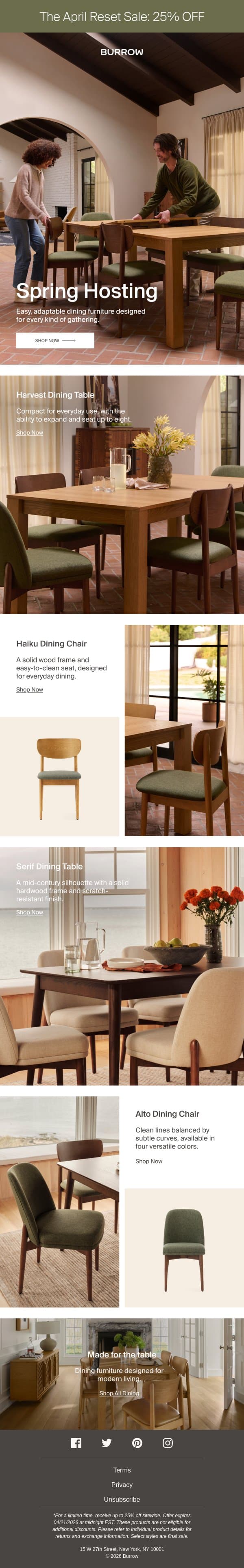 Set the table for spring email from Burrow screenshot