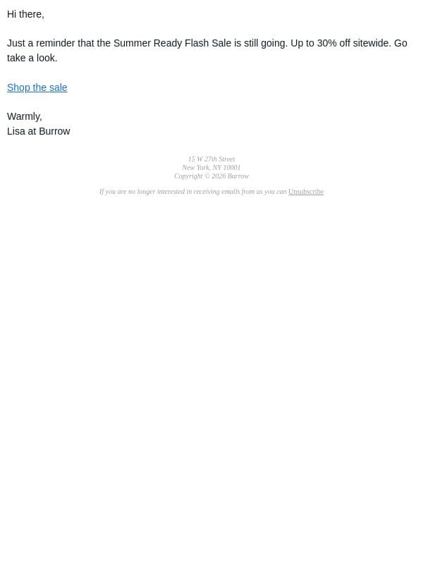 The Summer Ready Sale is on email from Burrow screenshot