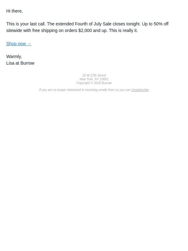 The extension ends tonight email from Burrow screenshot