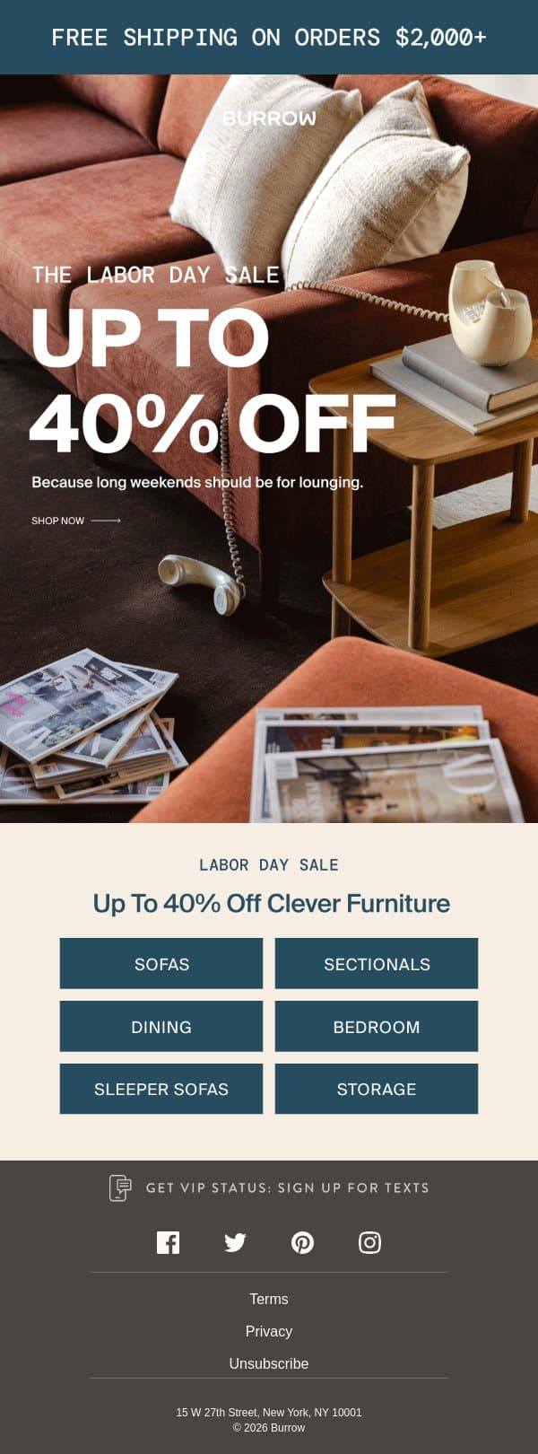 Labor Day Sale ending soon 🚨 email from Burrow screenshot