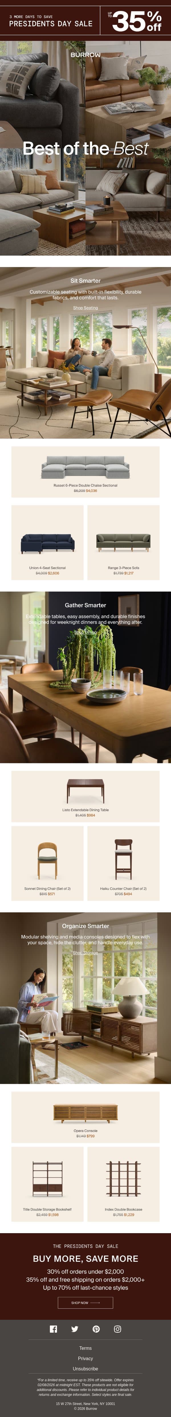 Up to 35% off our bestsellers email from Burrow screenshot