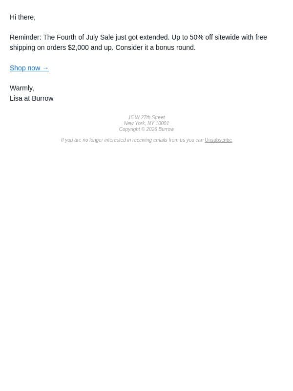 Good news. More time to save. email from Burrow screenshot