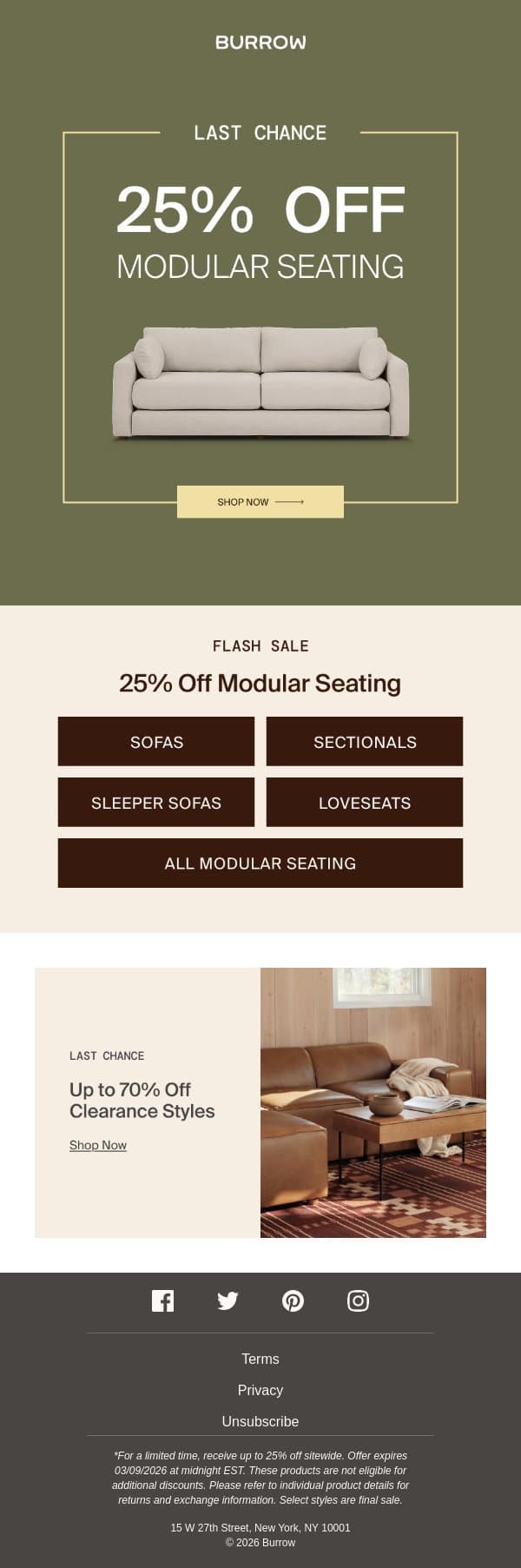 LAST CHANCE: 25% Off Now email from Burrow screenshot