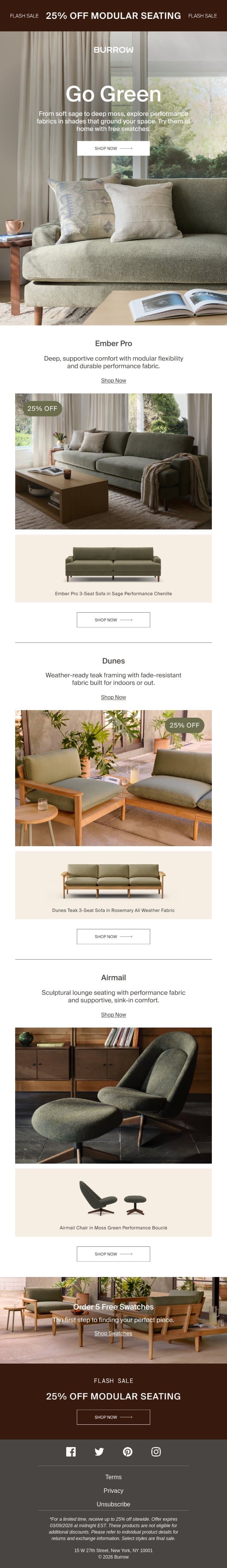 The Green Edit, 25% Off email from Burrow screenshot