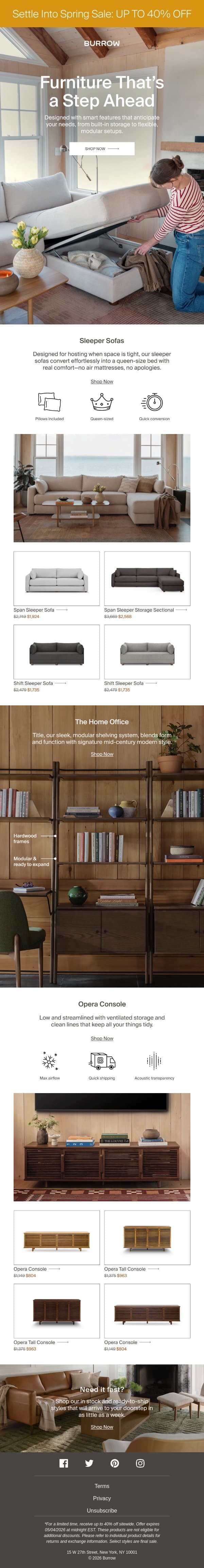 Furniture that’s a step ahead email from Burrow screenshot