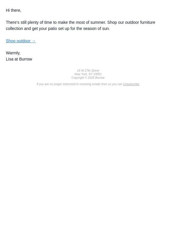 Outdoor season is just getting started email from Burrow screenshot